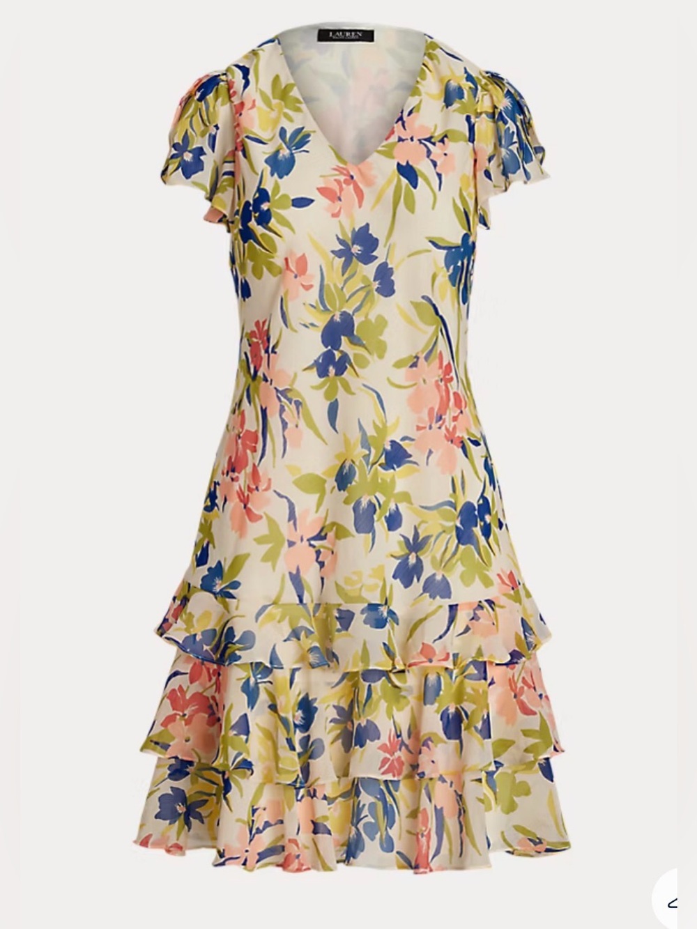 Ralph Lauren Floral Georgette Drop-Waist Dress Sz 14